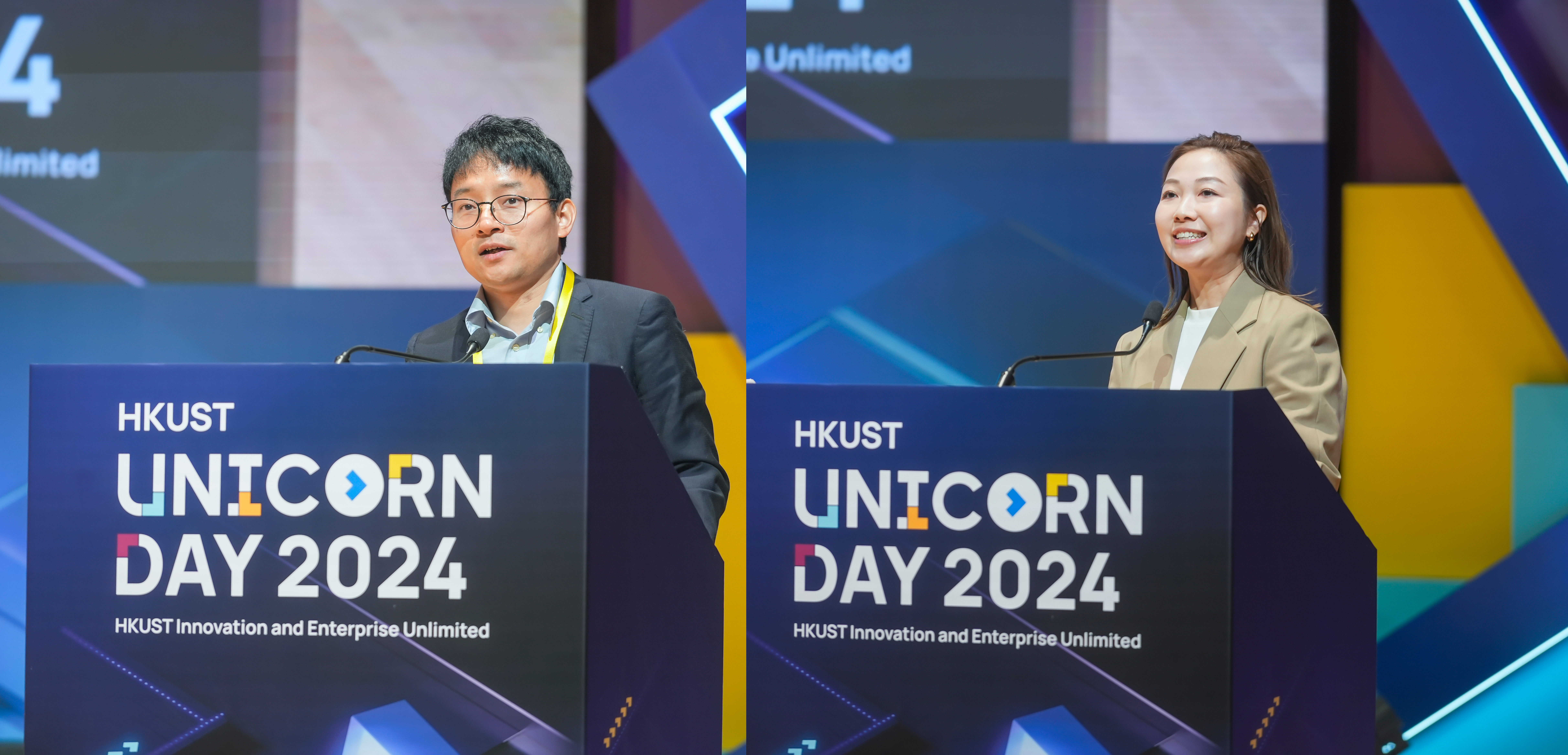 Mr. Felix ZHANG, Founding CEO of Pudu Robotics (left) and Ms. Jess CHENG, CEO of ChargeSpot HK deliver keynote speeches