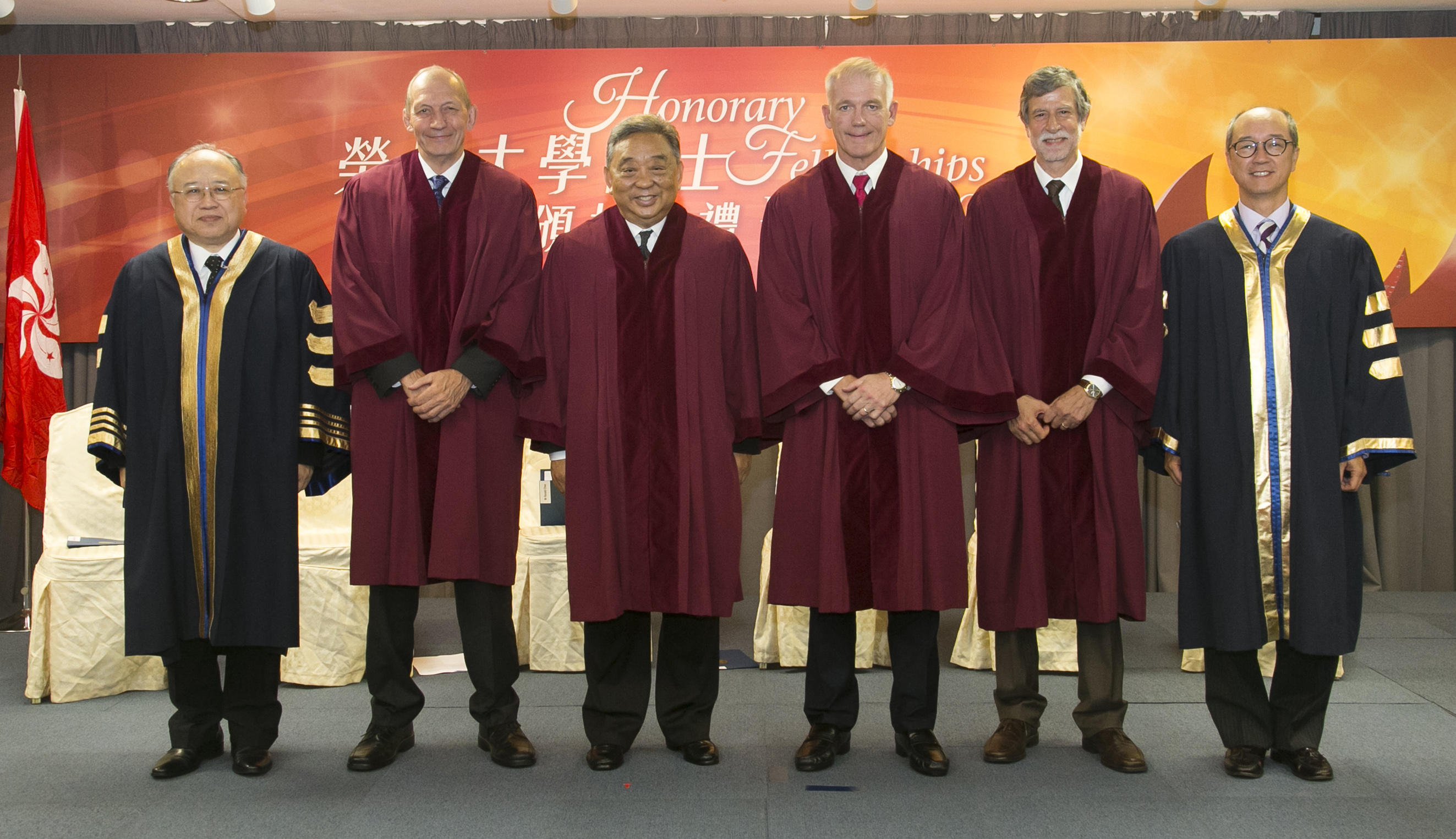 At the Honorary Fellowship Presentation Ceremony: (from left) The Honourable Andrew Liao Cheung-sing, Mr. Nicholas Brooke, Mr Ronald Kee-Young Chao, Dr. Steven J DeKrey and Prof. Charles G Sodini and Prof. Tony F Chan.